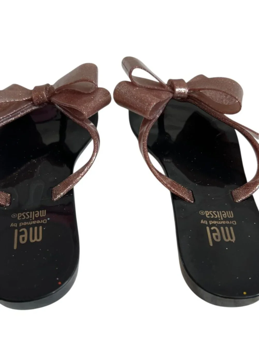 Melissa Sandals Harmonic Bow III Thong black glittery pink bow kids size 13